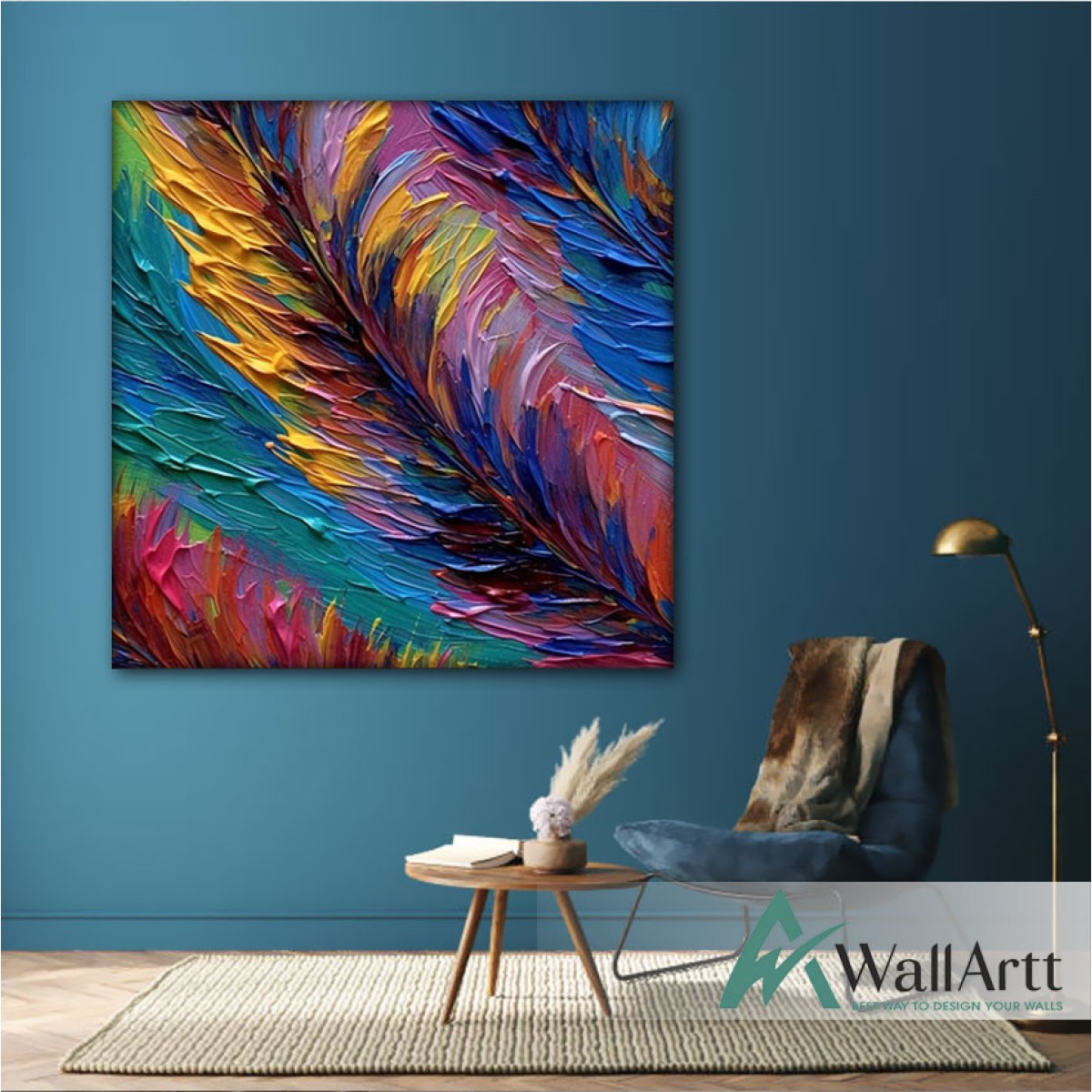 Colorful Bird Feather III 3d Heavy Textured Partial Oil Painting